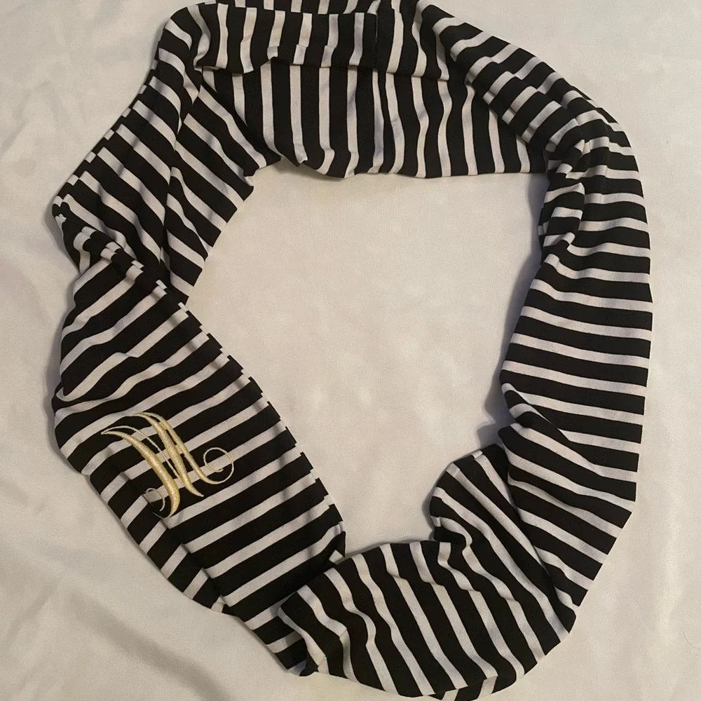 “M” Initial‎ Black and White Striped Infinity Scarf, OS